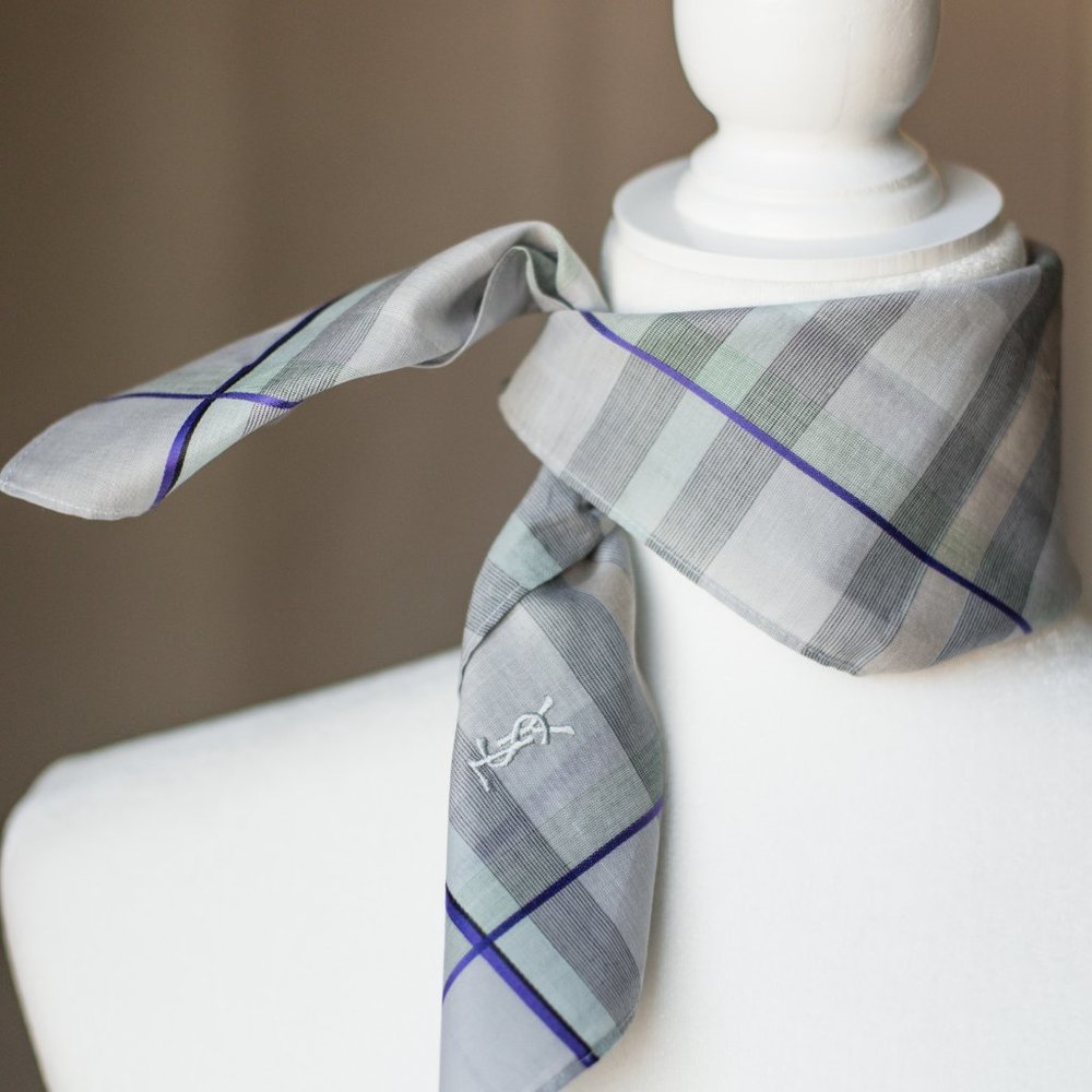 Yves Saint Laurent Small Handkerchief Scarf Embroidered Logo